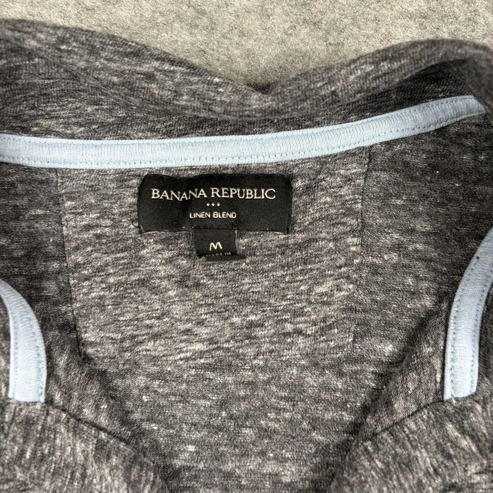Banana Republic Polo Shirt Mens Medium Gray Linen‎ Blend Comfort Heathered